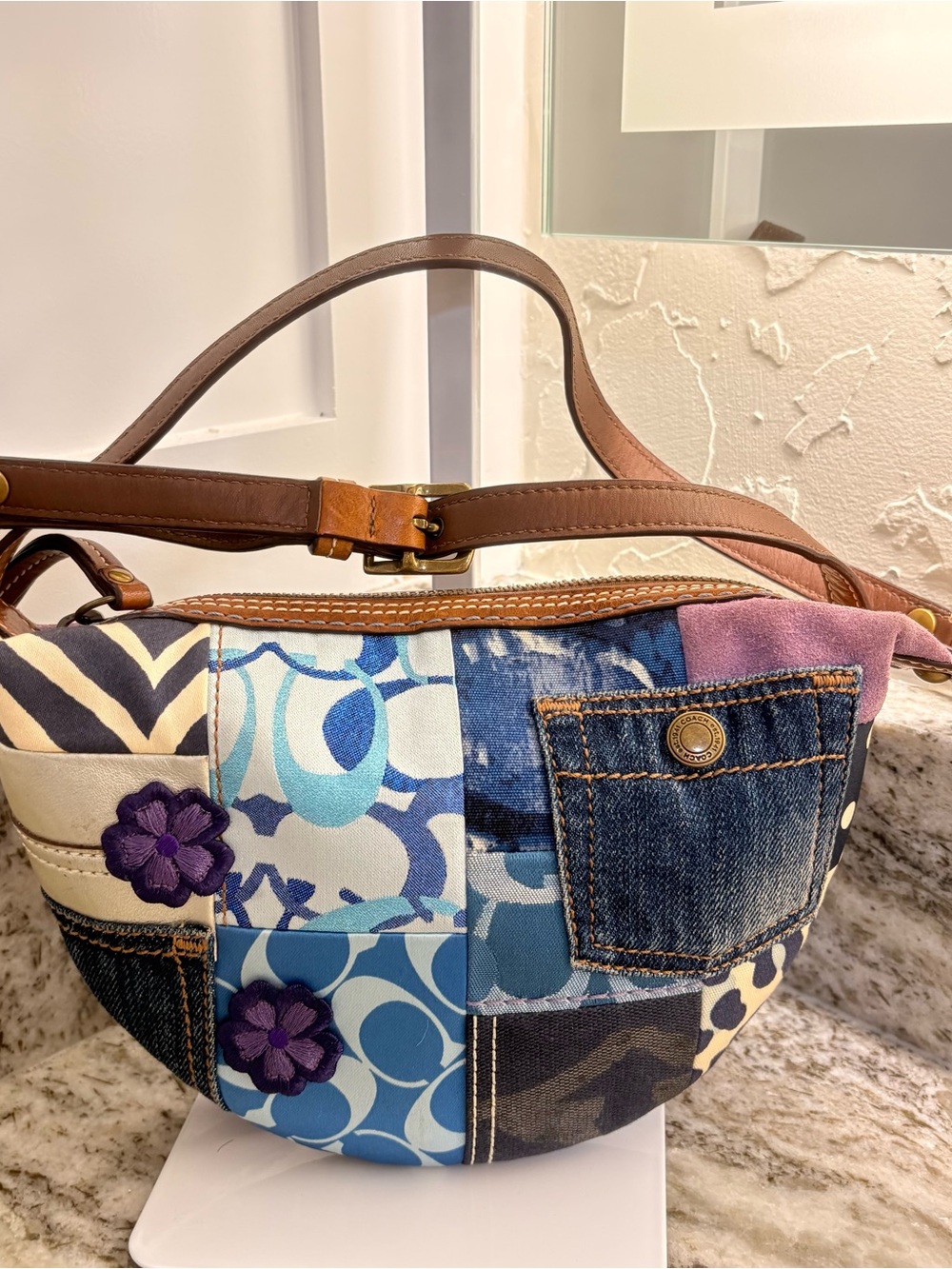 Coach Patchwork Floral Accent Shoulder Bag - Blue Multi